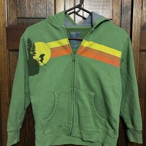 Old Navy Boys Zip-Up Hoodie Green with Ski Graphic